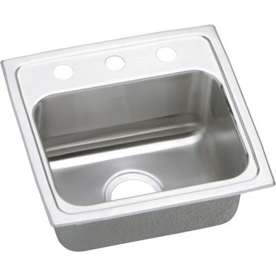 Elkay LRAD1716502 18 Gauge/17" x 16" x 5" Single Bowl Top Mount Kitchen 2 Hole Sink, Stainless Steel