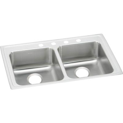 Elkay LRAD3321504 18 Gauge Stainless Steel 33" x 21.25" x 5" Double Bowl Top Mount Kitchen Sink with 4 Hole