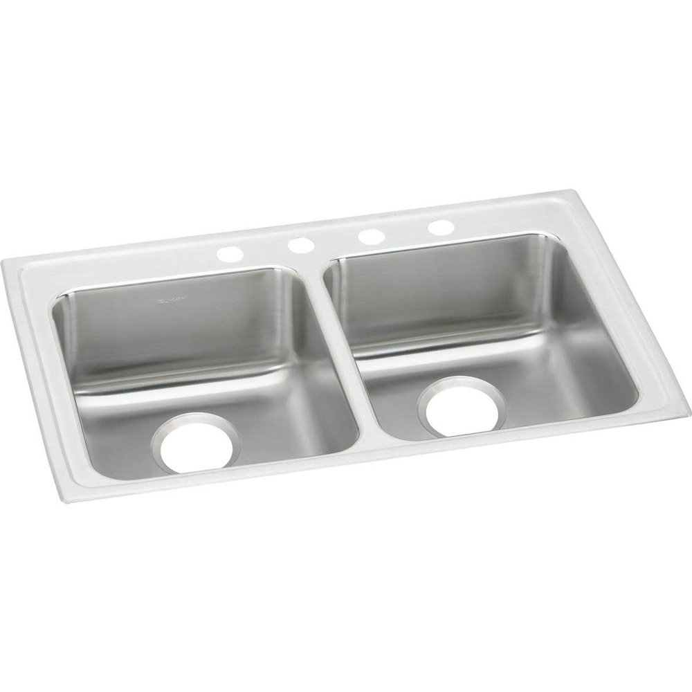 Elkay LRAD3321504 18 Gauge Stainless Steel 33" x 21.25" x 5" Double Bowl Top Mount Kitchen Sink with 4 Hole