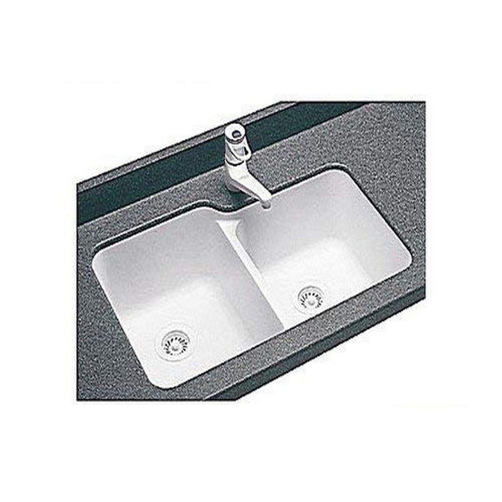 Swanstone US03015SB.018 Solid Surface Undermount Double-Bowl Kitchen Sink, 33-in L X 21.25-in W X 8.25-in H, Bisque
