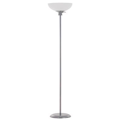 Catalina Lighting Traditional 3-Way Metal Torchiere Floor Lamp with White Plastic Shade, 70.5", Silver Classic