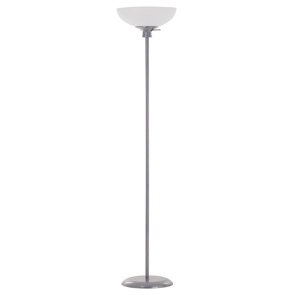 Catalina Lighting Traditional 3-Way Metal Torchiere Floor Lamp with White Plastic Shade, 70.5", Silver Classic
