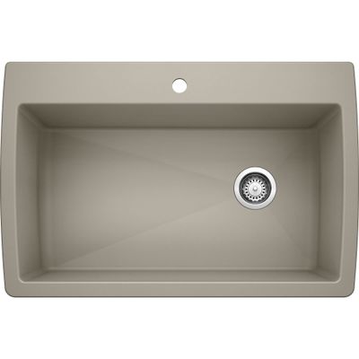 BLANCO 441287 Diamond SILGRANIT 33.5" Super Single Dual Mount Kitchen Sink, Truffle