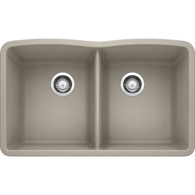 BLANCO 441286 Diamond Silgranit 50/50 Double Bowl Undermount Kitchen Sink, 32", Truffle