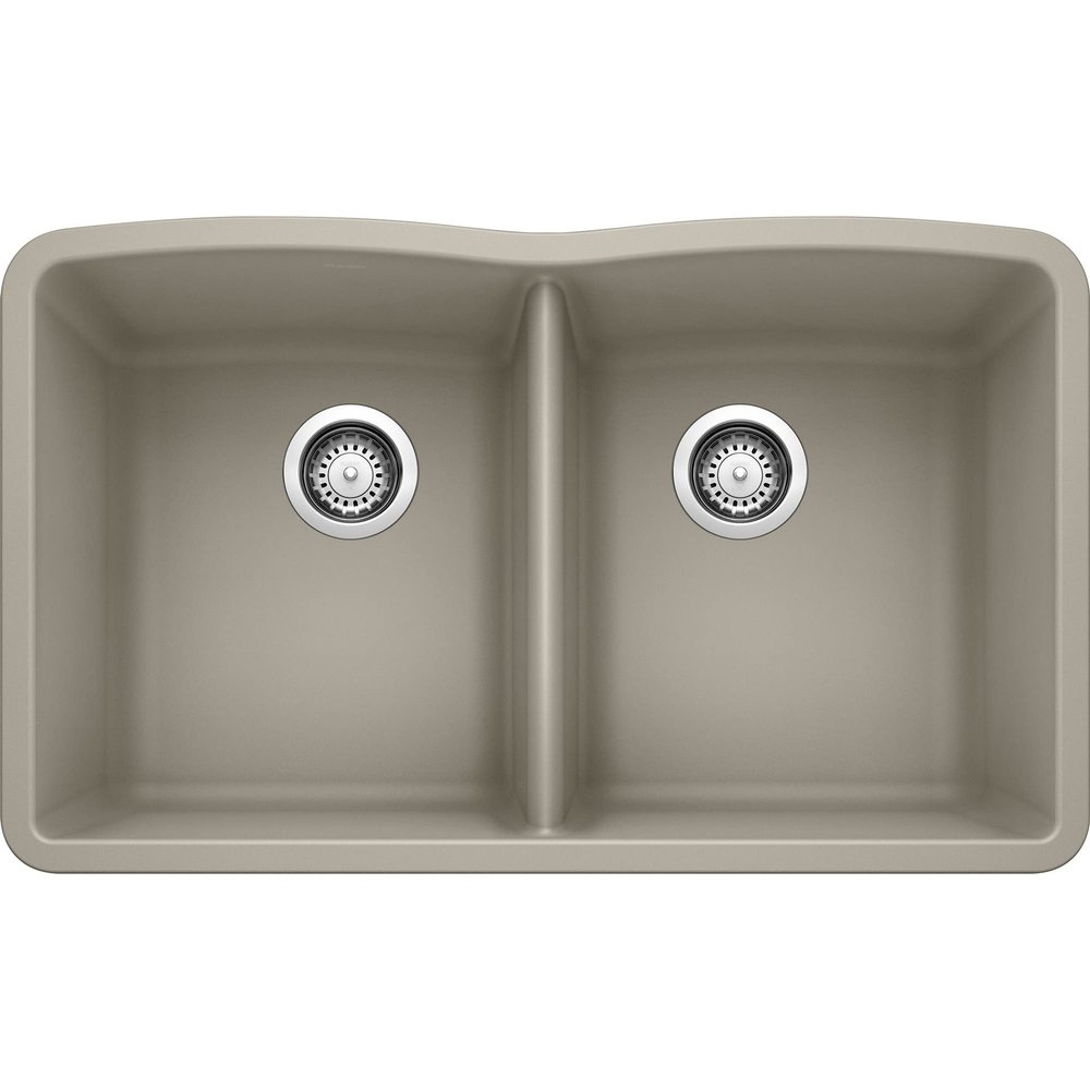 BLANCO 441286 Diamond Silgranit 50/50 Double Bowl Undermount Kitchen Sink, 32", Truffle