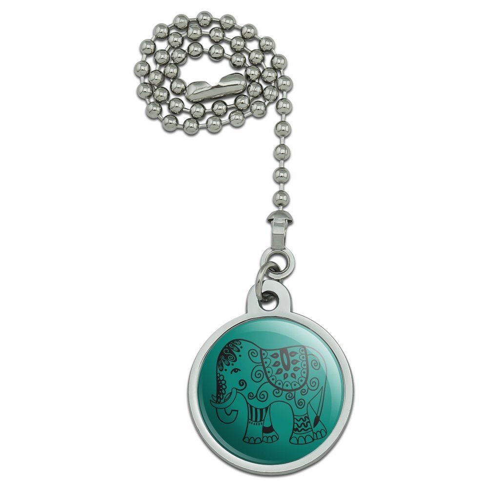 GRAPHICS & MORE Painted Elephant India Black on Teal Ceiling Fan and Light Pull Chain