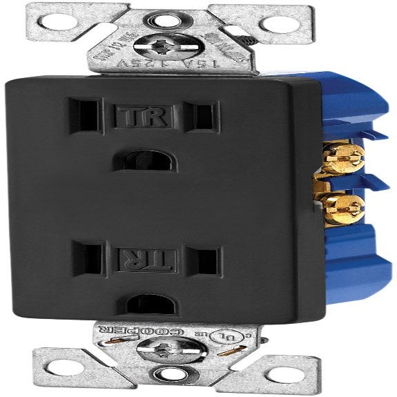 Eaton TR1107-9BK Tamper Resistant Decorator Duplex Receptacle, Black