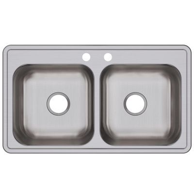 Elkay Dayton Stainless Steel 33" x 19" x 8", 2-Hole Equal Double Bowl Drop-in Sink