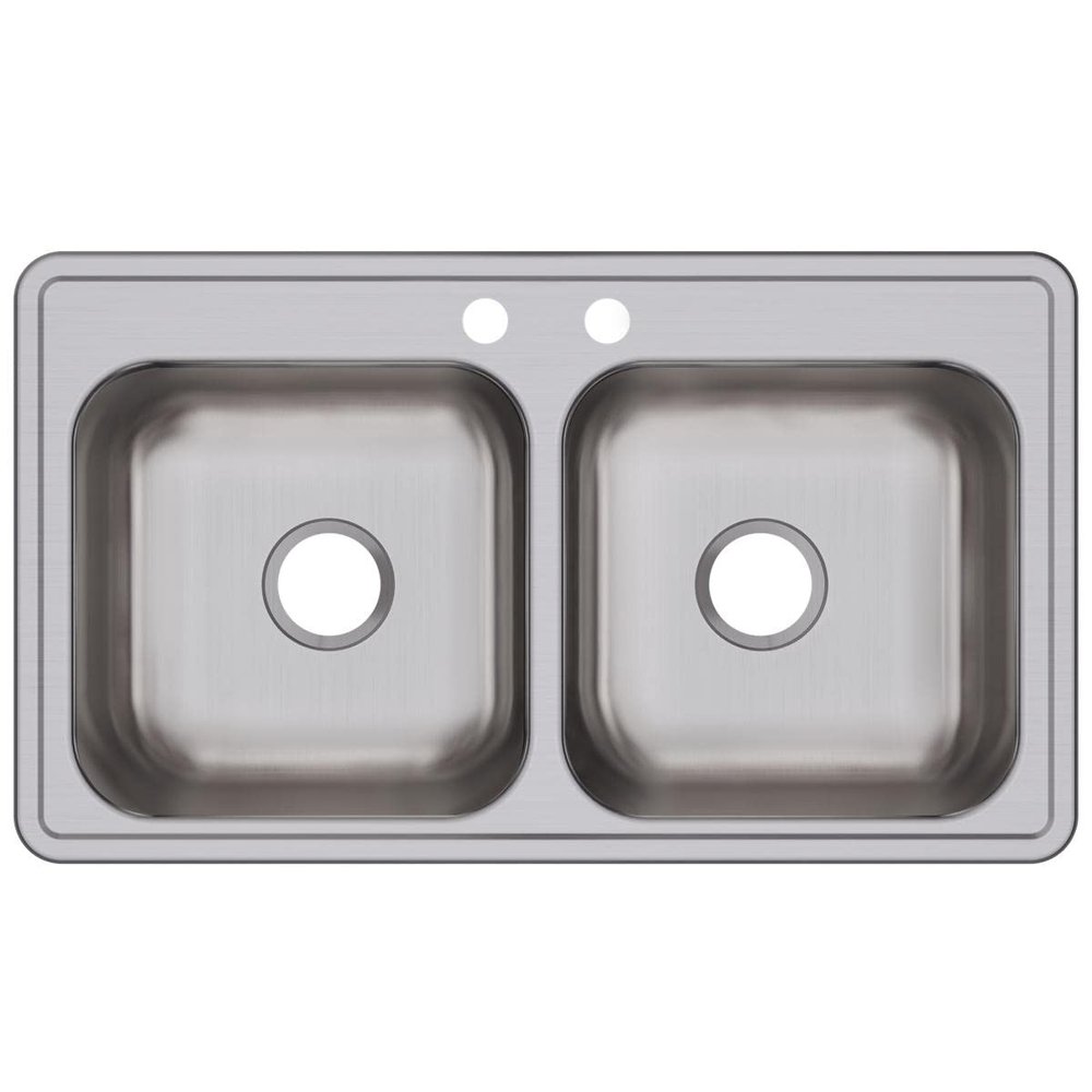 Elkay Dayton Stainless Steel 33" x 19" x 8", 2-Hole Equal Double Bowl Drop-in Sink