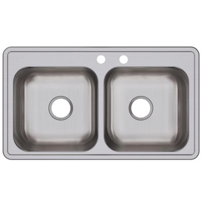 Elkay Dayton Stainless Steel 33" x 19" x 8", MR2-Hole Equal Double Bowl Drop-in Sink