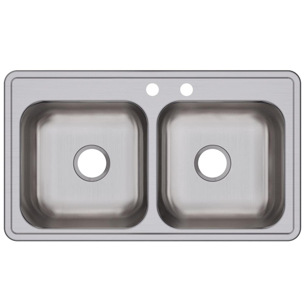 Elkay Dayton Stainless Steel 33" x 19" x 8", MR2-Hole Equal Double Bowl Drop-in Sink
