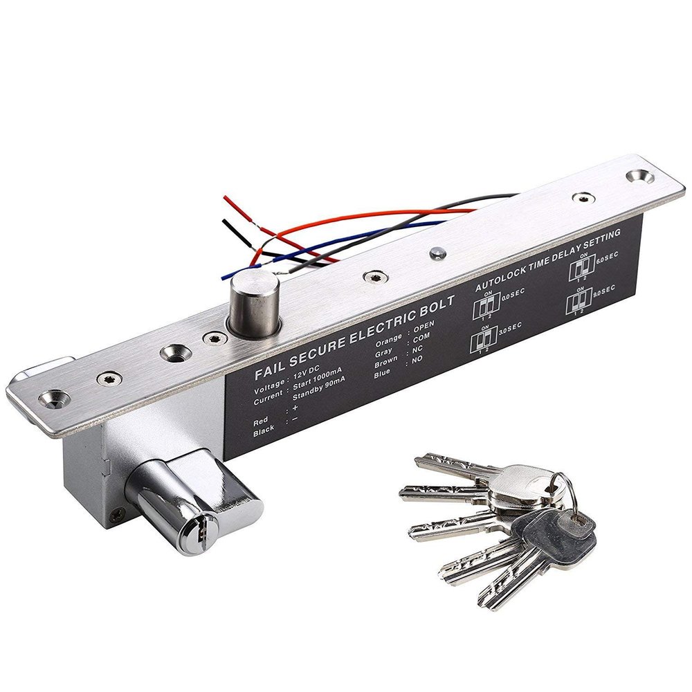 UHPPOTE 12VDC Electric Drop Bolt Lock Key Open Fail Secure W/Cylinder Time Delay