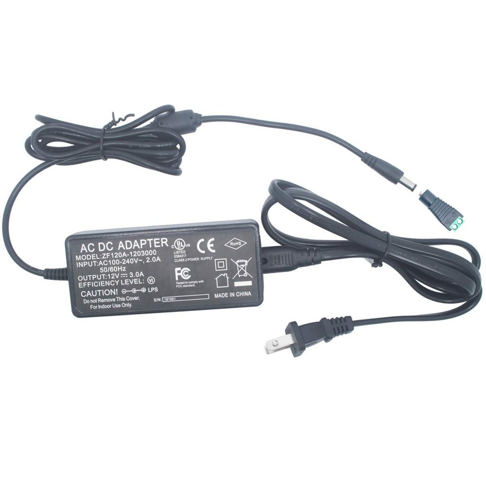 Litever Power Supply, LED Transformer, 12VDC 3 Amps,110VAC to 12V DC, Max Output 3A, 36W. Standard 110VAC US Input Plug, 5.5mm x2.1mm Output Connector, for LED Light Strip and More
