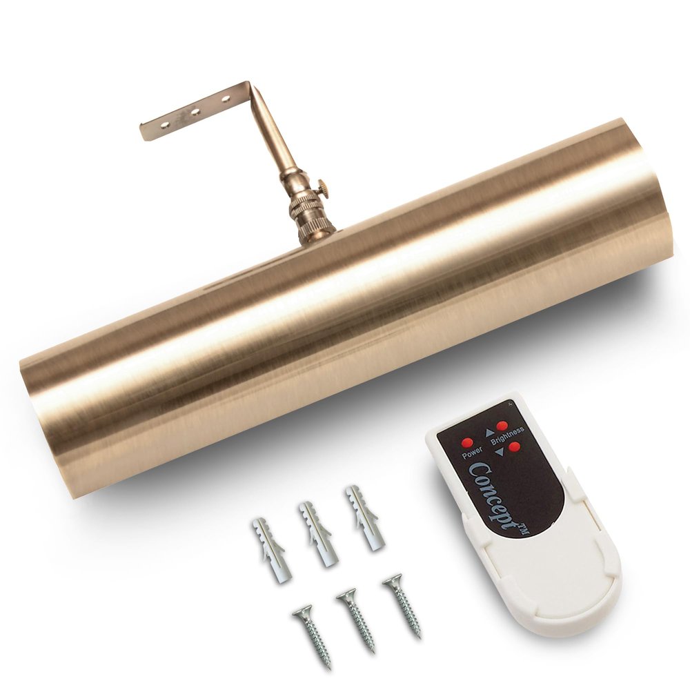 Concept Lighting 102L Cordless Remote Control LED Picture Light- 11 1/2 inch Antique Brass With Silver Undertones