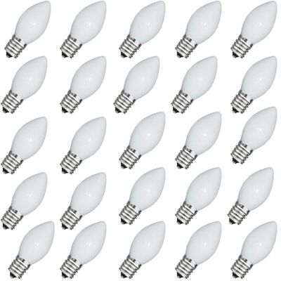 GOOTHY 25 Pack C7 White Replacement Bulbs, Ceramic C7 Incandescent Light Bulbs for Christmas Outdoor Patio Indoor String Lights, C7/E12 Candelabra Base, 5 Watt Night Light Bulbs- White