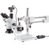 AmScope SM-4TZ-144-5MT Trinocular Stereo Microscope, WF10x Eyepieces, 3.5X-90X Magnification, 0.7X-4.5X Objective Power, 0.5X and 2.0X Barlow Lenses, 144-Bulb Ring-Style LED Light Source, Double-Arm Boom Stand, 110-240V, Includes 5MP Camera and Softw view 1