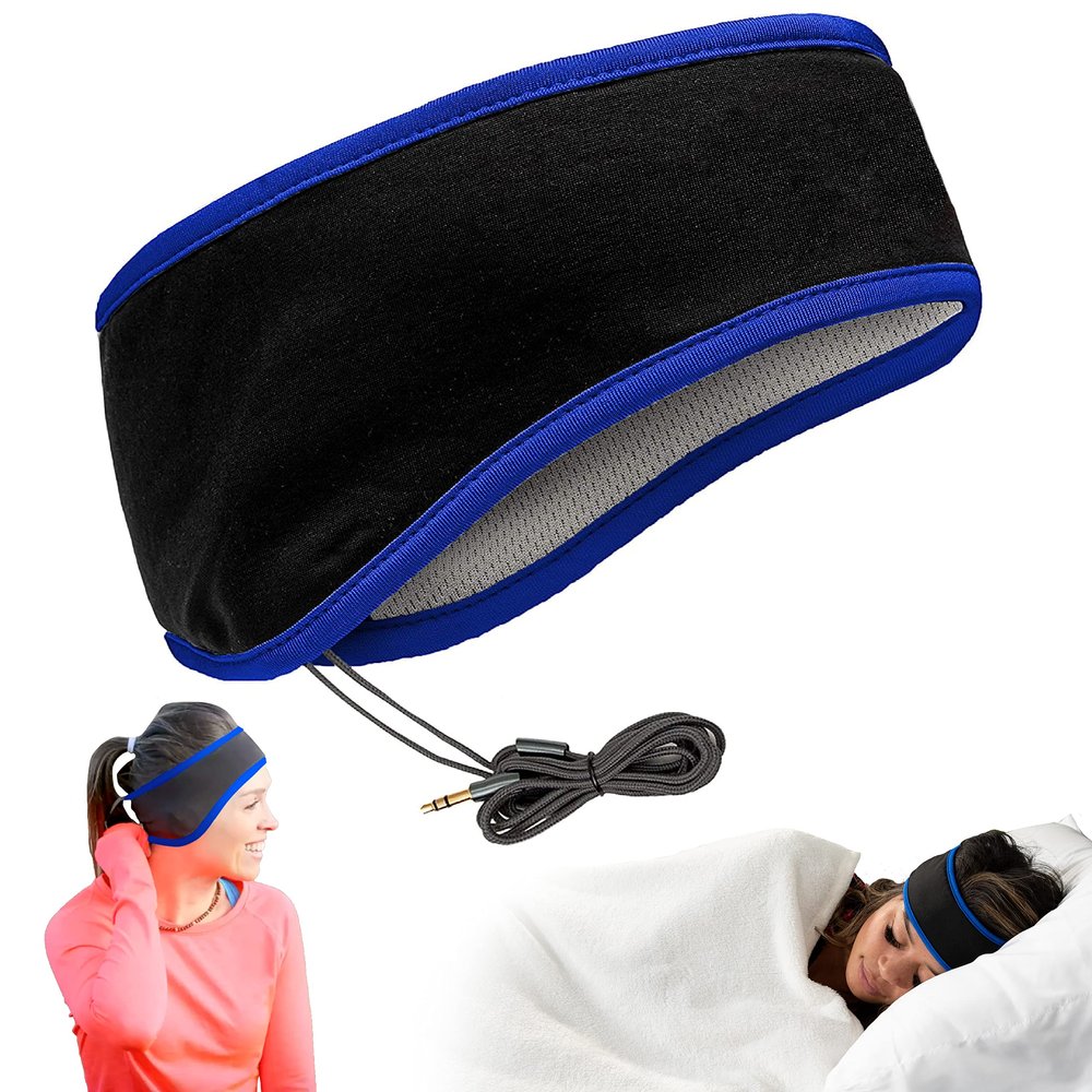 CozyPhones Sleep Headphones - Over Ear Headphones from Ultra Thin Cool Mesh Wired for Side Sleepers, Meditation, Running, Laptop, and Phone - Blue