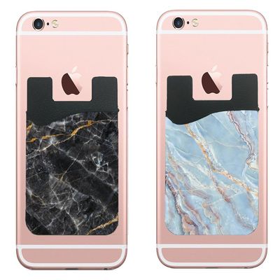 Cardly (Two Cell Phone Stick on Wallet Card Holder Phone Pocket for iPhone, Android and All Smartphones. (Black & Blue)