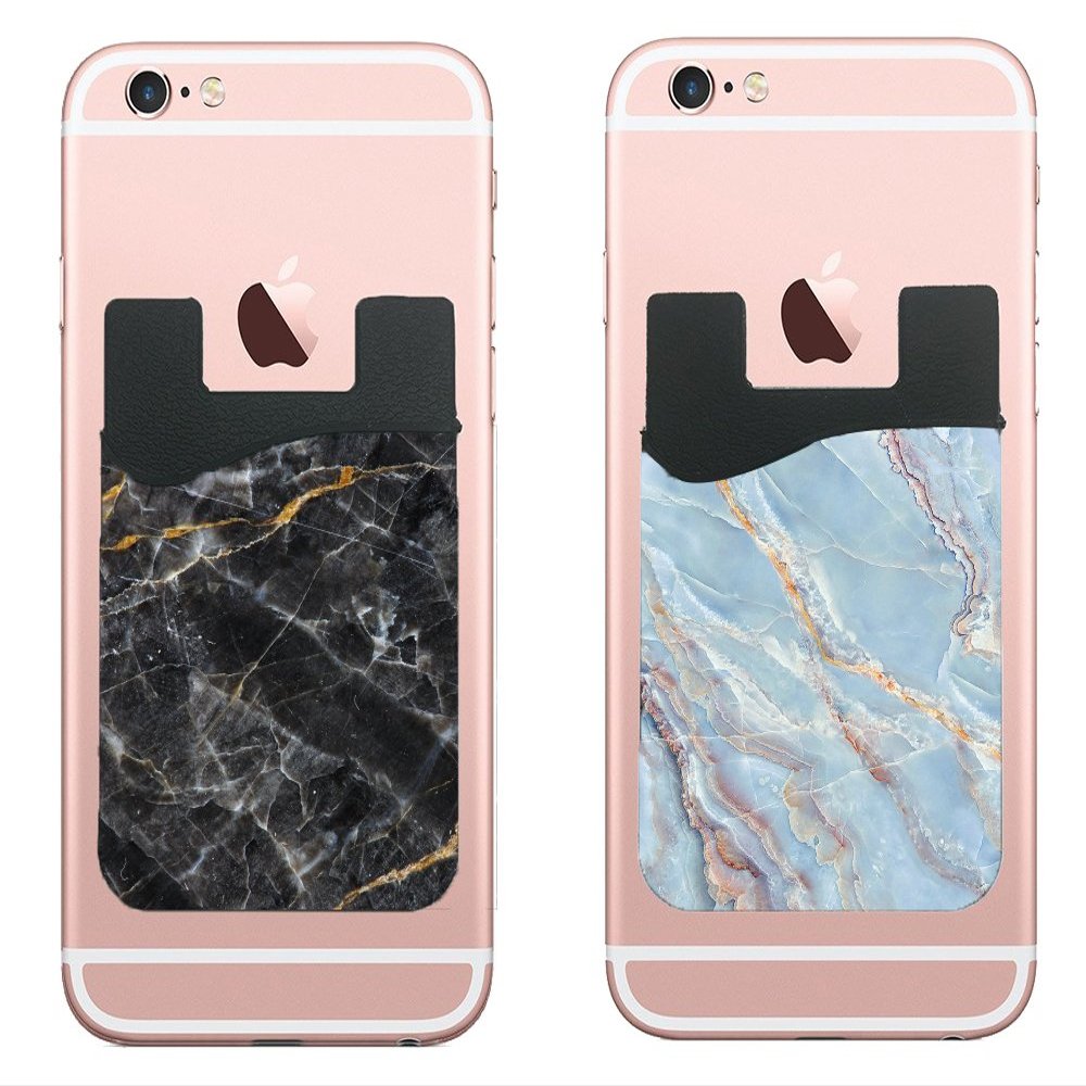 Cardly (Two Cell Phone Stick on Wallet Card Holder Phone Pocket for iPhone, Android and All Smartphones. (Black & Blue)