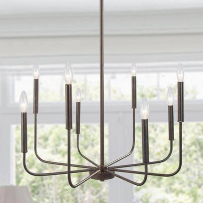 LALUZ Chandelier, Dining Room Lighting Fixtures Hanging, Chandelier Light Fixture with Dark Brown Speckled Finish, 26 Dia, Dimmable