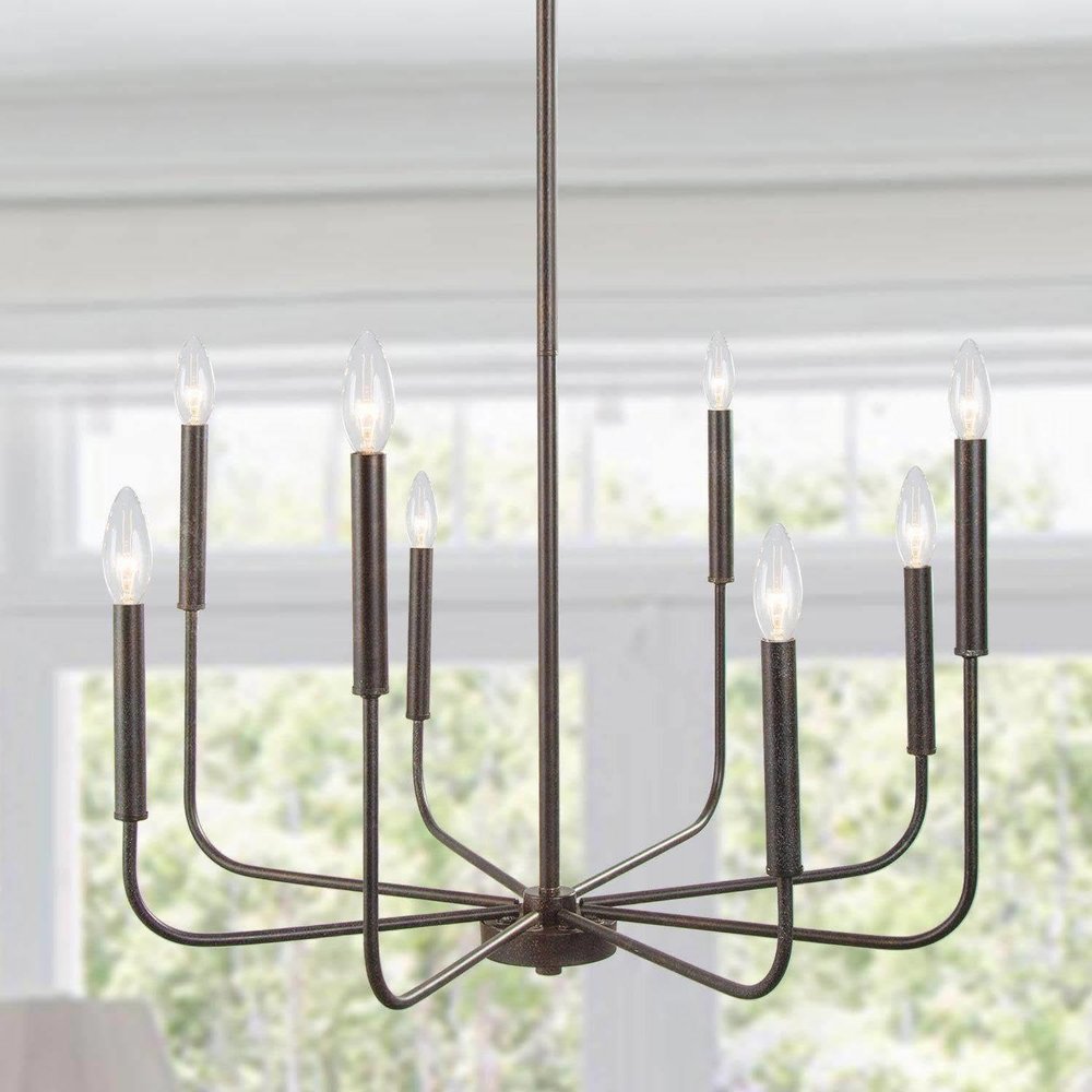 LALUZ Chandelier, Dining Room Lighting Fixtures Hanging, Chandelier Light Fixture with Dark Brown Speckled Finish, 26 Dia, Dimmable