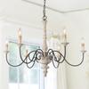 LALUZ Farmhouse Chandelier, French Country Chandelier for Dining Room, White Distressed Wood, 37 L x 28 H view 1