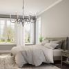 LALUZ Farmhouse Chandelier, French Country Chandelier for Dining Room, White Distressed Wood, 37 L x 28 H view 4