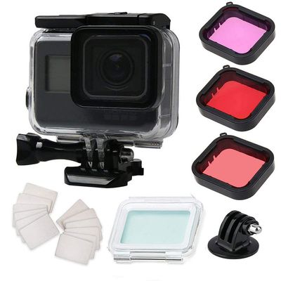Waterproof Case for Gopro Hero 7 Hero 6 Hero 5 Hero 2018 Black Accessories, Housing Case Protective Shell with Anti Fog Inserts and Filter Kit Suitable for Underwater Diving Photography 45M