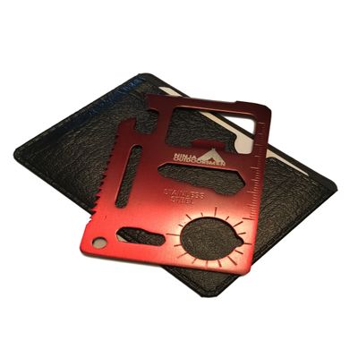 Ninja Outdoorsman 11 in 1 Stainless Steel Credit Card Pocket Sized Survival Multi-Functional Gadget Tool - Great Gift or Stocking Stuffer for Camping, Hiking or Emergency (Single, Red)