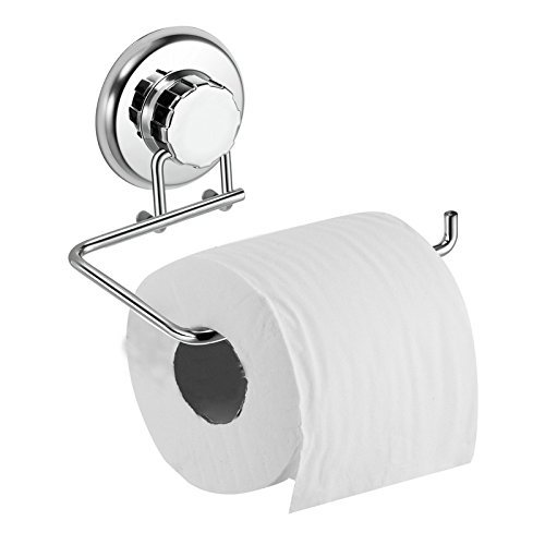 HASKO accessories - Powerful Vacuum Suction Cup Toilet Paper Holder  Wall Mount Stainless Steel Tissue Roll Dispenser for Bathroom & Kitchen  Can be Mounted on Clean Flat Smooth Surface (Chrome)