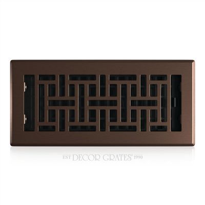 Decor Grates Metal Oriental Decorative Air Vent Cover 4x10 Floor Register  Adjustable Control Lever  AC Floor Vent Covers for Home Floor Vents  Fits 4 x 10 Inch Opening  Rubbed Bronze (AJH410-RB)