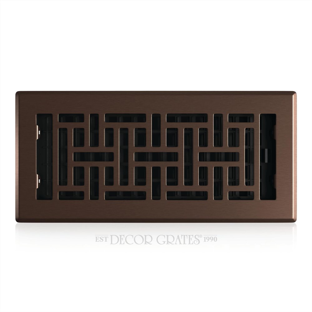 Decor Grates Metal Oriental Decorative Air Vent Cover 4x10 Floor Register  Adjustable Control Lever  AC Floor Vent Covers for Home Floor Vents  Fits 4 x 10 Inch Opening  Rubbed Bronze (AJH410-RB)