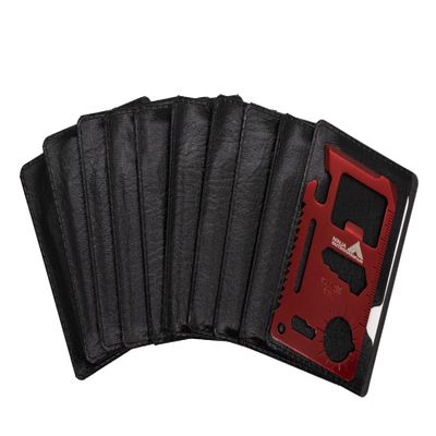 (10 Pack, Red) Ninja Outdoorsman 11 in 1 Stainless Steel Credit Card Pocket Sized Survival Multi Functional Tool - Stocking Stuffers, Christmas Gifts Under 10 Dollars
