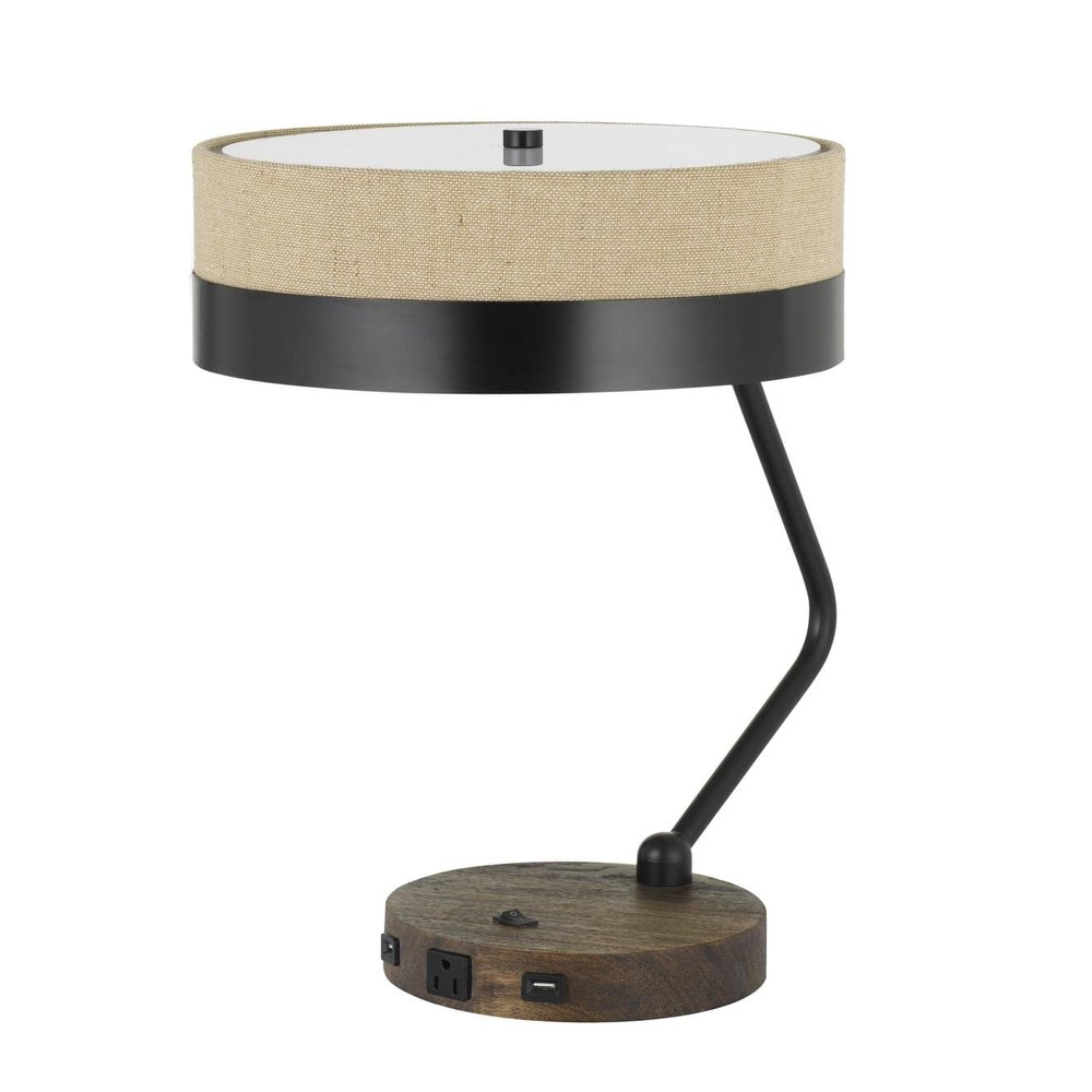 Cal 60W X 2 Parson Metal/Wood Desk Lamp with Metal/Fabric Shade with 2 USB Ports (BO-2758DK-BK)