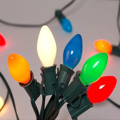 C7 Multicolor Christmas Lights Outdoor, 25Ft Incandescent Christmas Outdoor String Lights with 27 Multicolor Ceramic Bulbs Vintage Christmas Lights for Roofline Patio Xmas Tree Party Garden Decoration