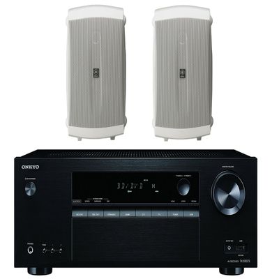 Onkyo 5.2 Channel Full 4K Bluetooth AV Home Theater Receiver + Yamaha High-Performance Natural Surround Sound 2-Way Indoor/Outdoor Weatherproof Speaker System (Pair)