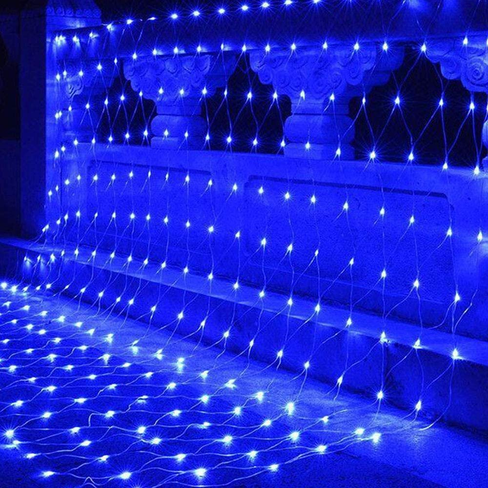 Net Mesh String Lights Waterproof, 200 Light Bubbles, 8 Lighting Modes, for Indoor Outdoor, Curtain, Christmas Tree, Bush, Party, Wedding, Fairy, Wall Decoration (9.8 ft x 6.6 ft, Blue)