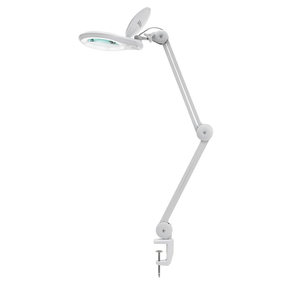 Neatfi 1,200 Lumens LED Magnifying Lamp with Clamp  5-Inch Lens, 5 Diopter, Dimmable, Adjustable Arm, Includes Microfiber Cloth, Lamp for Reading, Sewing, Crafting (White, 5 Diopter)