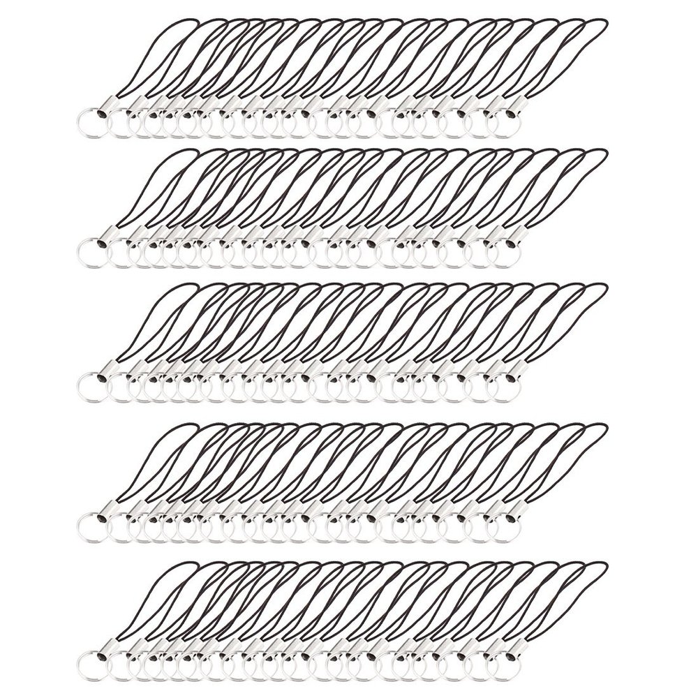 uxcell Split Ring End Mobile Cell Phone Strap Lariat 100Pcs Black