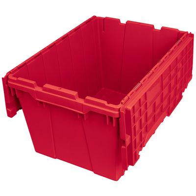Akro-Mils 39120 Industrial Plastic Storage Tote with Hinged Attached Lid, (21-Inch L by 15-Inch W by 12-Inch H), Red, (6-Pack)