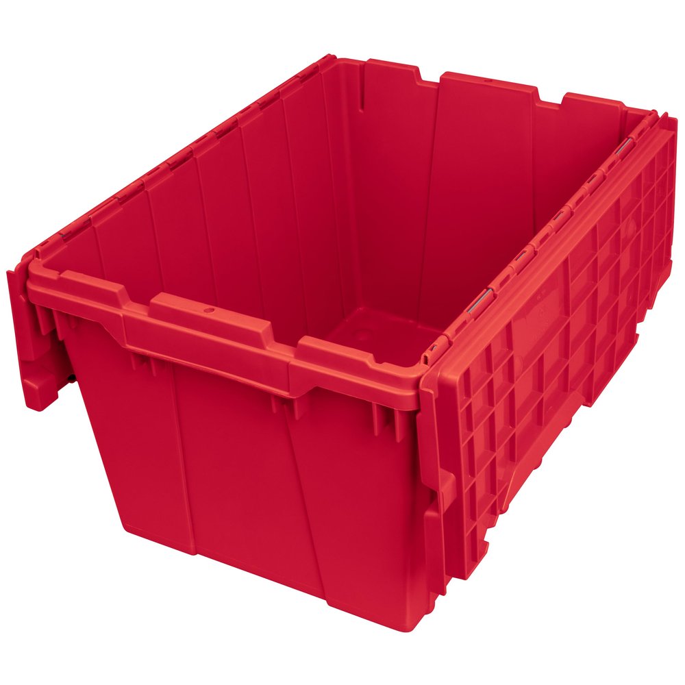 Akro-Mils 39120 Industrial Plastic Storage Tote with Hinged Attached Lid, (21-Inch L by 15-Inch W by 12-Inch H), Red, (6-Pack)