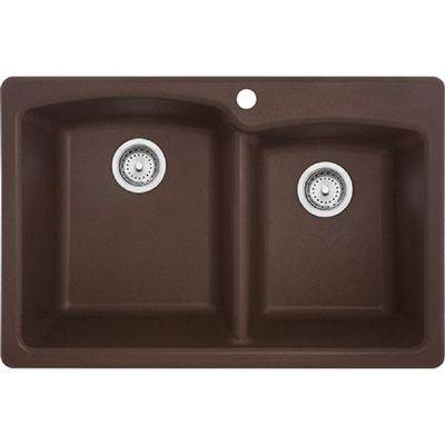 Franke EODB33229-1 Ellipse 33" Dual Mount Granite Offset Double Bowl Kitchen Sink, Mocha