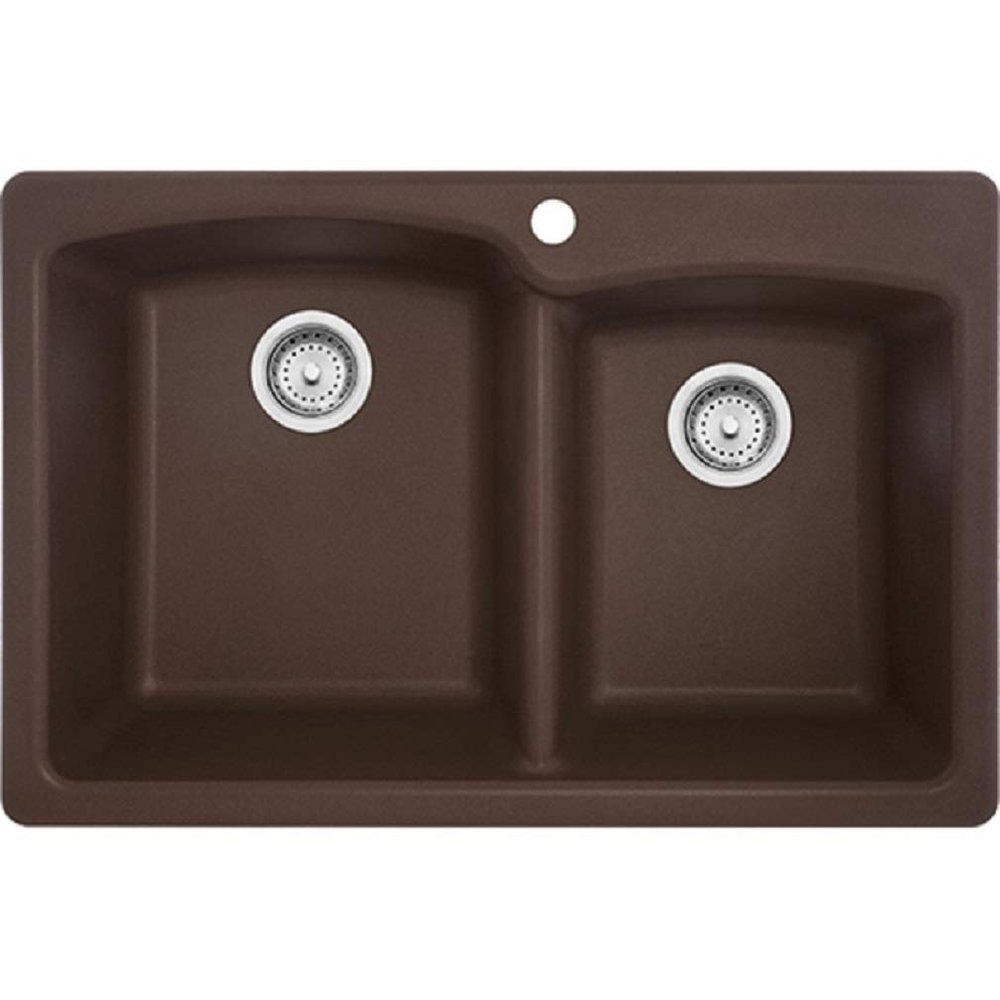 Franke EODB33229-1 Ellipse 33" Dual Mount Granite Offset Double Bowl Kitchen Sink, Mocha