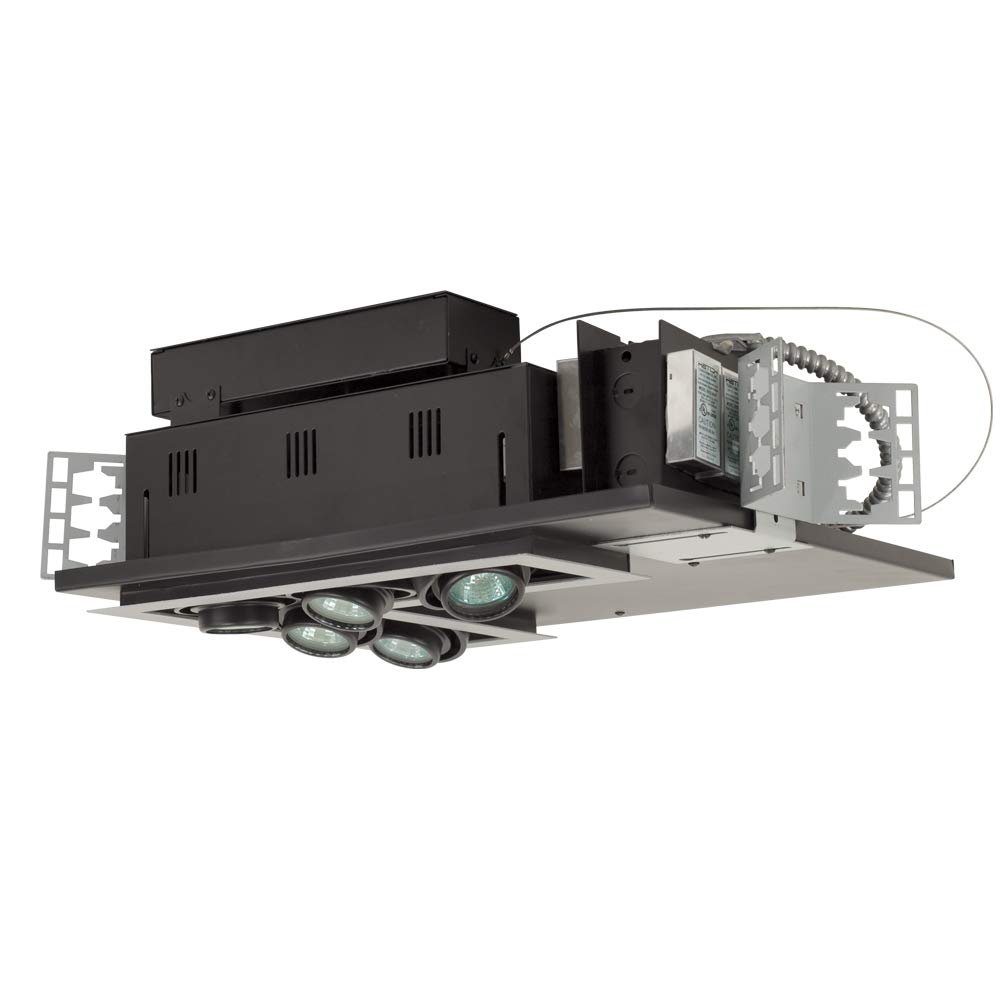Jesco Lighting MG1650-5LESB Modulinear Directional Lighting for New Construction, Double Gimbal 50W MR16 5-Light L-Corner, Black Interior with Silver Trim