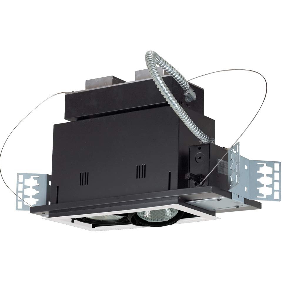 Jesco Lighting MGMH3070-2EWB Modulinear Directional Lighting for New Construction, Double Gimbal Metal Halide 70W PAR30 2-Light Linear, Black Interior with White Trim