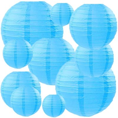 Kinteshun Folding Round Paper Lantern Reusable Chinese/Japanese Style Hanging Ornament Lamp Cover for Garden Birthday Party Decoration Supplies(Blue,10pcs Assorted Sizes)