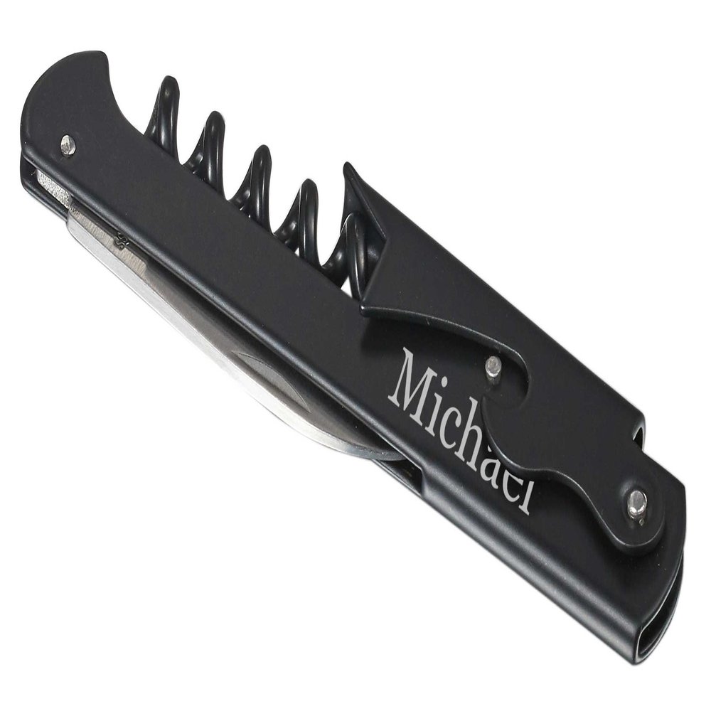 Personalized Visol Zoro Matte Black Corkscrewer & Bottle Opener