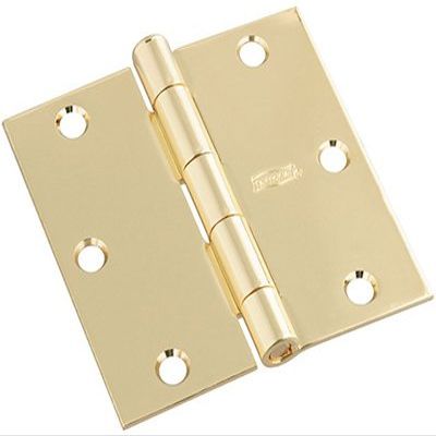 National Hardware N830-320 3-1/2 Square Corners Bright Brass Door Hinges 3 Count