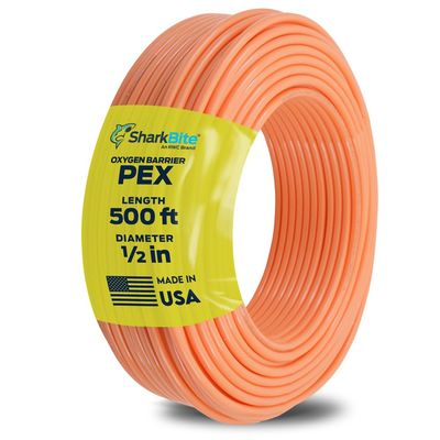 SharkBite 1/2 Inch x 500 Feet Orange PEX Pipe, Made in the USA, Oxygen Barrier Flexible Water Tubing for Radiant and Hydronic Heating, U860O500