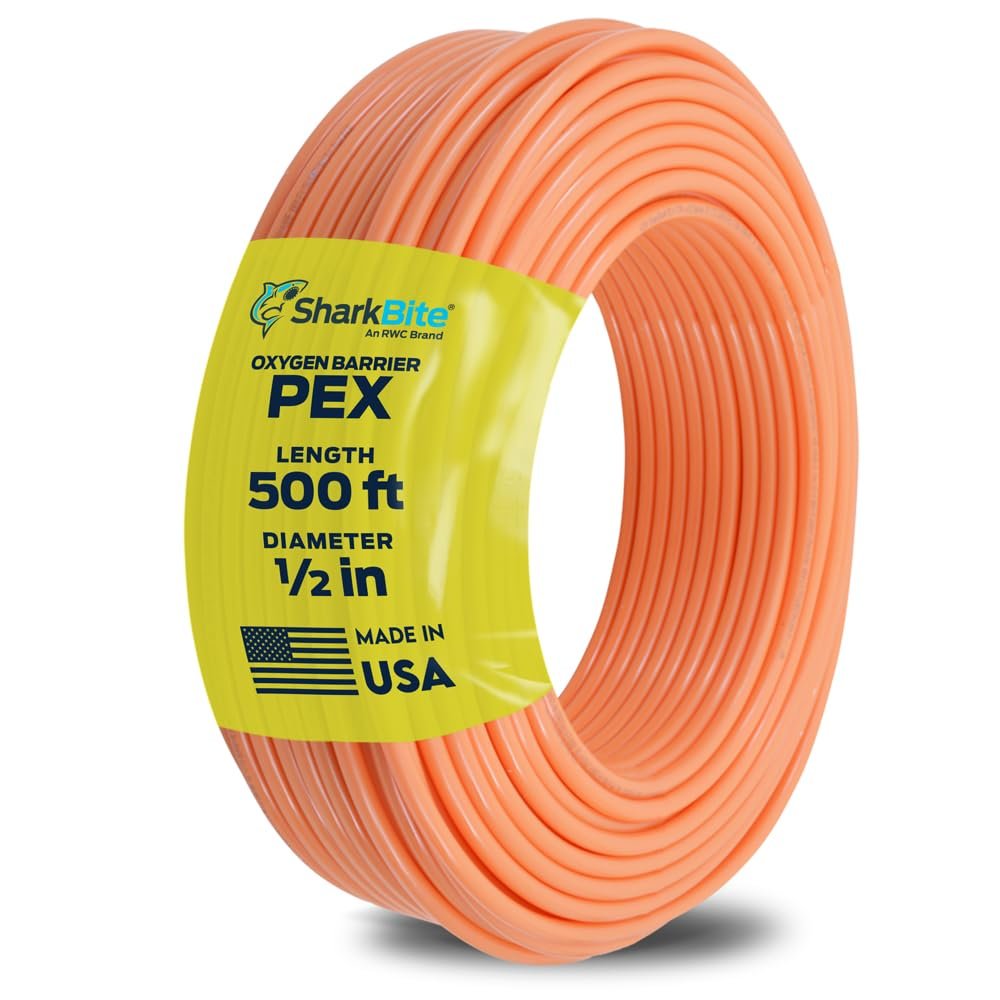 SharkBite 1/2 Inch x 500 Feet Orange PEX Pipe, Made in the USA, Oxygen Barrier Flexible Water Tubing for Radiant and Hydronic Heating, U860O500